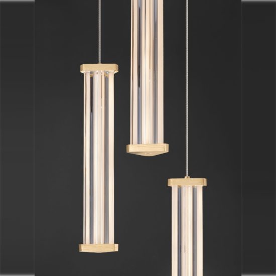 Lampadario a sospensione con 3 pendenti led 13w 2700k per cucina trasparente e oro spazzolato