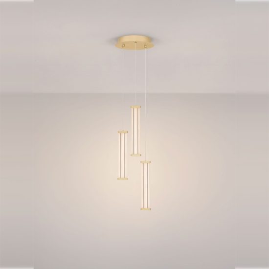 Lampadario a sospensione con 3 pendenti led 13w 2700k per cucina trasparente e oro spazzolato