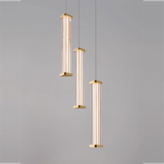 Lampadario a sospensione con 3 pendenti led 13w 2700k per cucina trasparente e oro spazzolato