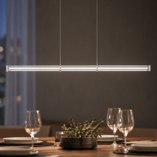 Lampadario a sospensione lineare led 21w 2700k per sala da pranzo trasparente e nichel satinato