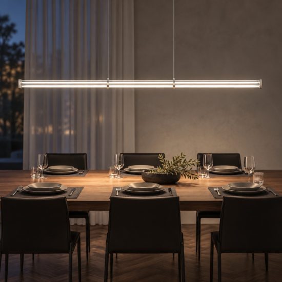 Lampadario a sospensione lineare led 21w 2700k per sala da pranzo trasparente e nichel satinato