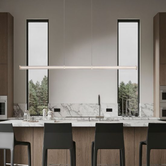 Lampadario a sospensione lineare led 21w 2700k per sala da pranzo trasparente e nichel satinato