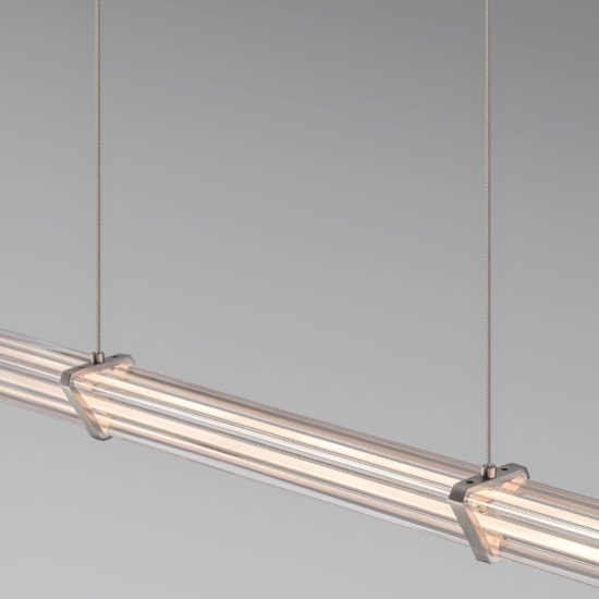 Lampadario a sospensione lineare led 21w 2700k per sala da pranzo trasparente e nichel satinato