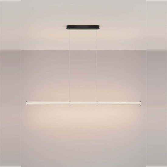 Lampadario a sospensione lineare led 21w 2700k per sala da pranzo trasparente e nichel satinato