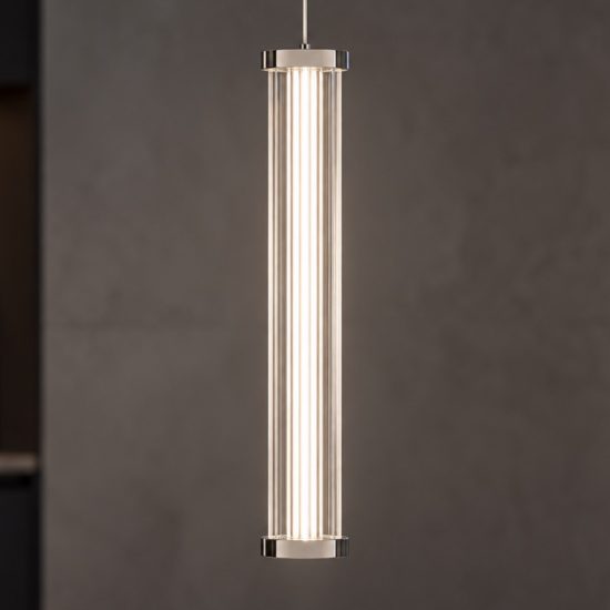 Lampada a sospensione led 6w 2700k dimmerabile per cucina moderna trasparente e nichel satinato