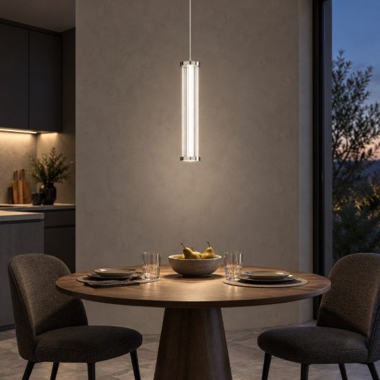 Lampada a sospensione led 6w 2700k dimmerabile per cucina moderna trasparente e nichel satinato