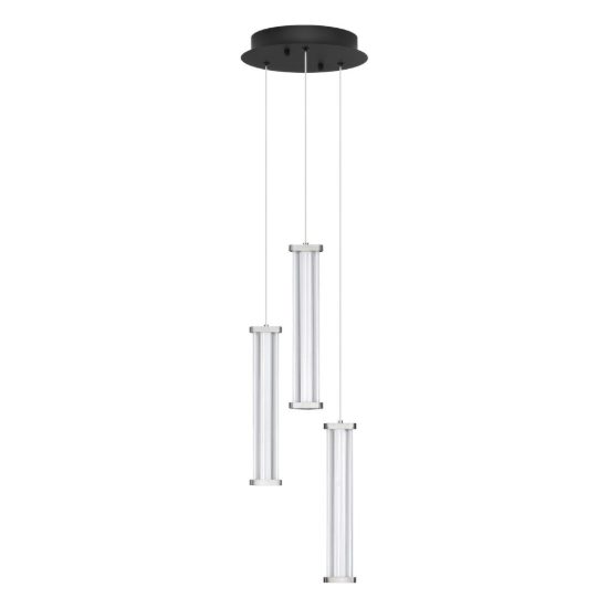 Lampadario a sospensione con 3 pendenti led 13w 2700k per cucina trasparente e nichel satinato
