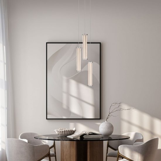 Lampadario a sospensione con 3 pendenti led 13w 2700k per cucina trasparente e nichel satinato