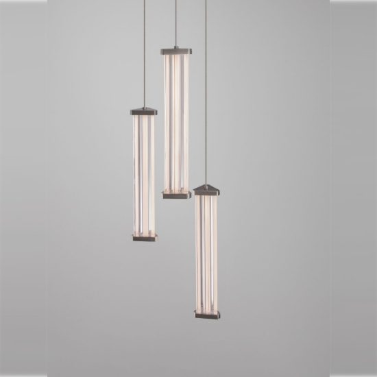 Lampadario a sospensione con 3 pendenti led 13w 2700k per cucina trasparente e nichel satinato