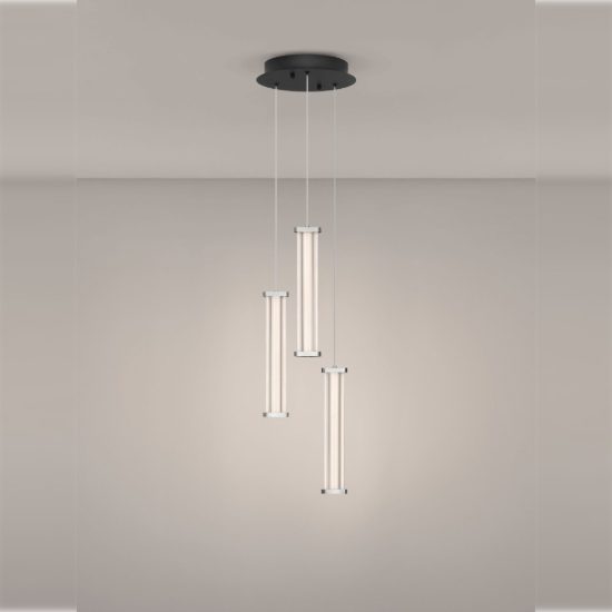 Lampadario a sospensione con 3 pendenti led 13w 2700k per cucina trasparente e nichel satinato