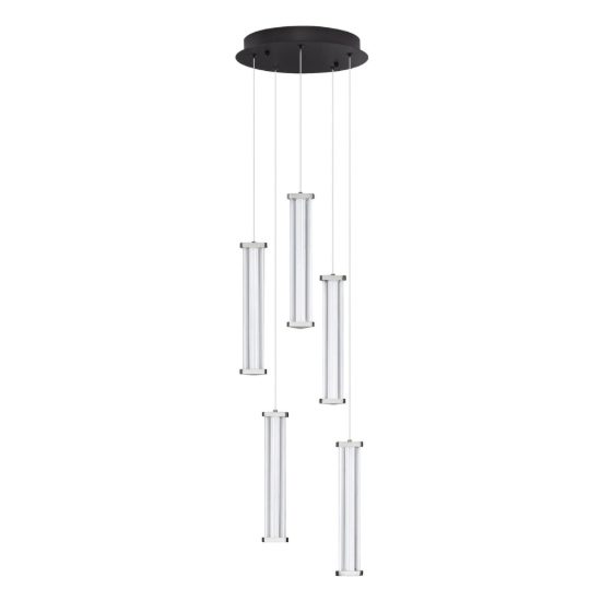 Lampadario a sospensione con 5 pendenti led 21w 2700k per soggiorno trasparente e nichel satinato