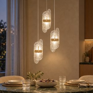 Lampadario a sospensione con 3 pendenti led 20w 2700k dimmerabile per cucina oro ottone