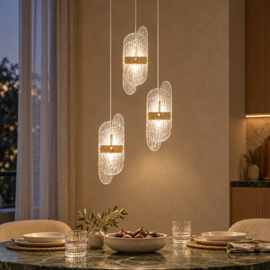 Lampadario a sospensione con 3 pendenti led 20w 2700k dimmerabile per cucina oro ottone