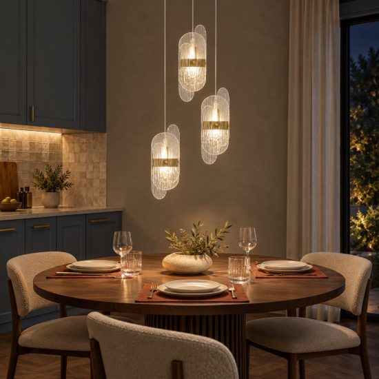 Lampadario a sospensione con 3 pendenti led 20w 2700k dimmerabile per cucina oro ottone