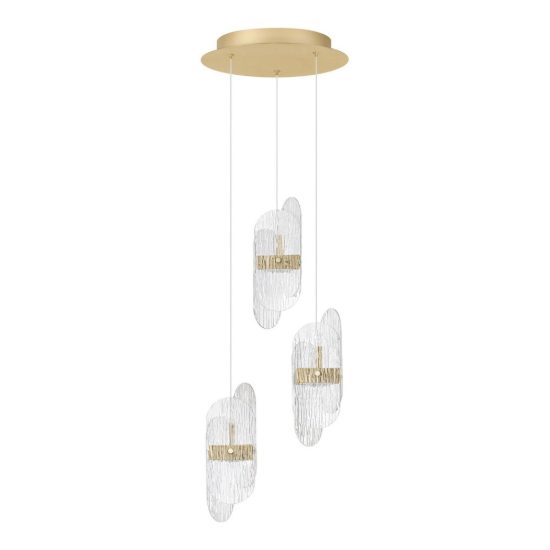 Lampadario a sospensione con 3 pendenti led 20w 2700k dimmerabile per cucina oro ottone