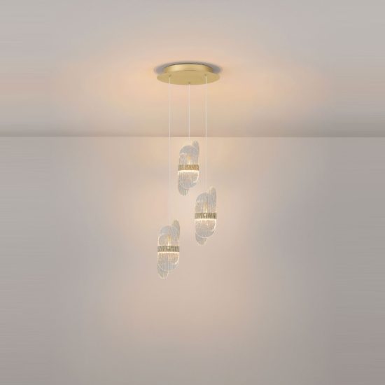 Lampadario a sospensione con 3 pendenti led 20w 2700k dimmerabile per cucina oro ottone