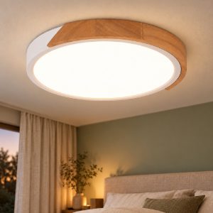 Plafoniera rotonda bianca legno led 20w 3000k dimmerabile