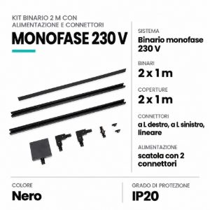 Kit binario monofase 2 m con alimentazione e connettori nero