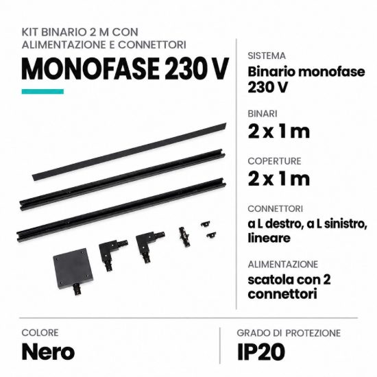 Kit binario monofase 2 m con alimentazione e connettori nero