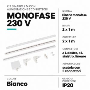 Kit binario monofase 2 m con alimentazione e connettori bianco