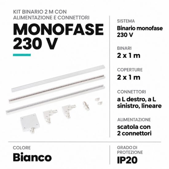 Kit binario monofase 2 m con alimentazione e connettori bianco