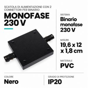 Scatola di alimentazione con 2 connettori per binario monofase nero