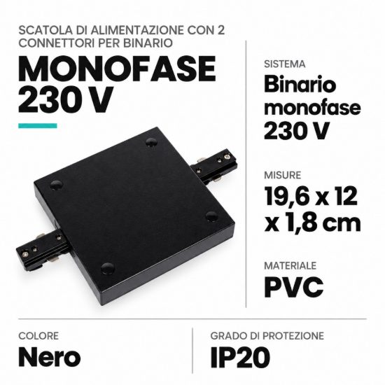 Scatola di alimentazione con 2 connettori per binario monofase nero