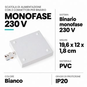 Scatola di alimentazione con 2 connettori per binario monofase bianco