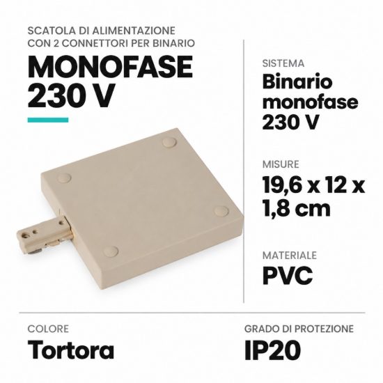 Scatola di alimentazione con 2 connettori per binario monofase tortora