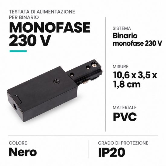 Testata di alimentazione per binario monofase nero
