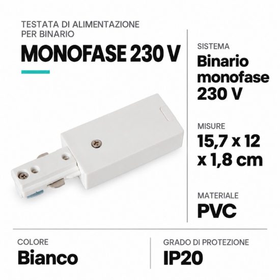 Testata di alimentazione per binario monofase bianco