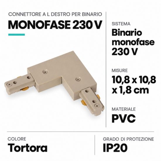 Connettore a l destro per binario monofase tortora