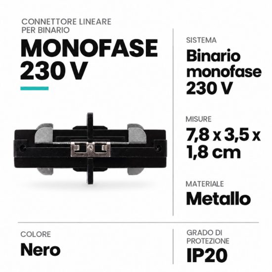 Connettore lineare per binario monofase nero
