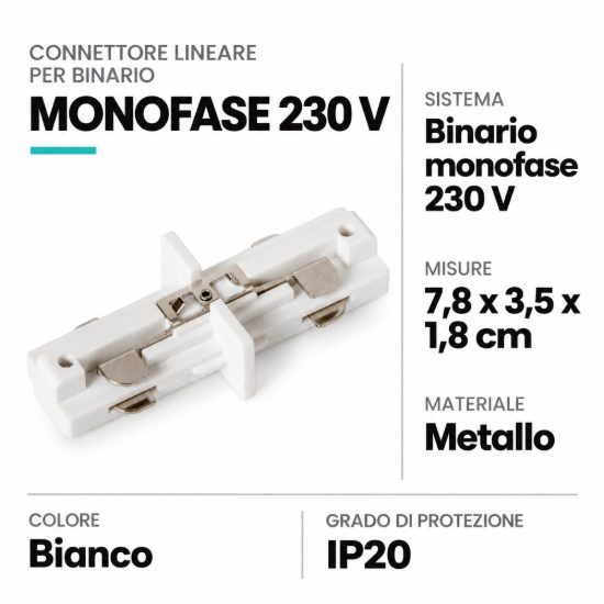 Connettore lineare per binario monofase bianco