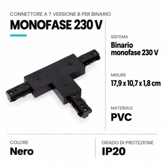 Connettore a t versione b per binario monofase nero