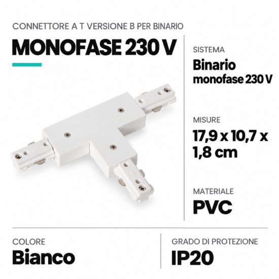 Connettore a t versione b per binario monofase bianco