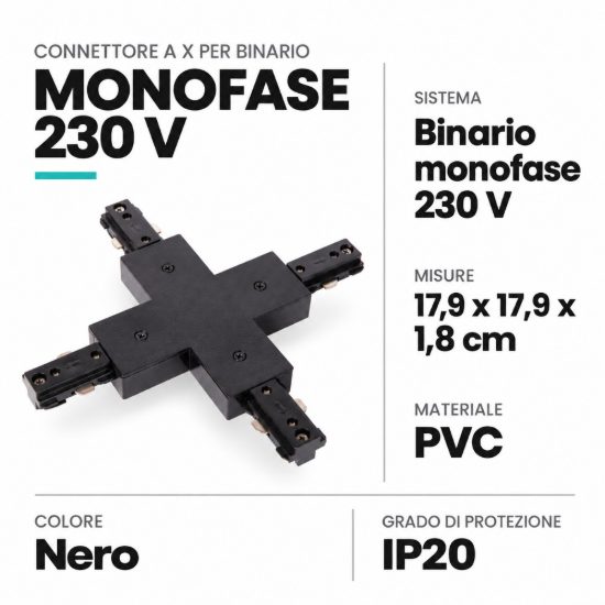 Connettore a x per binario monofase nero