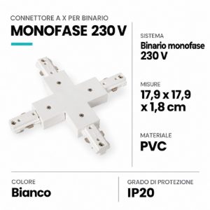 Connettore a x per binario monofase bianco