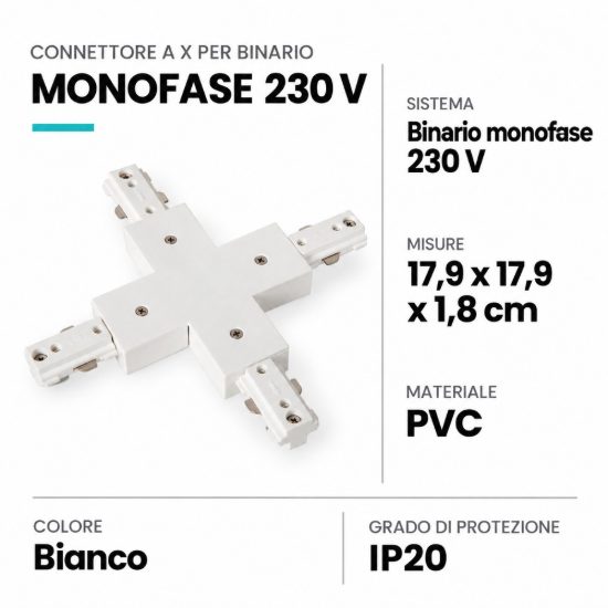 Connettore a x per binario monofase bianco