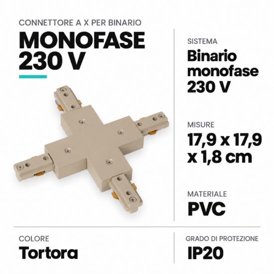 Connettore a x per binario monofase tortora