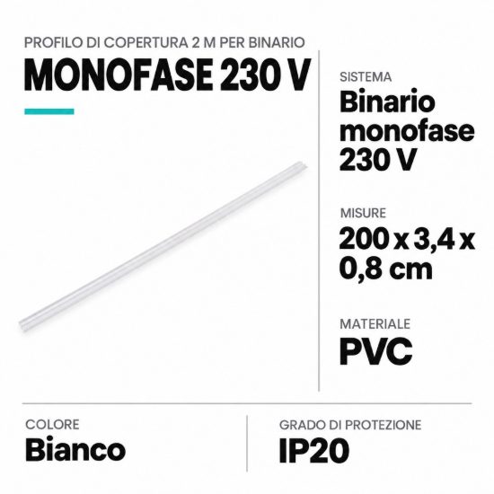 Profilo di copertura 2 m per binario monofase bianco