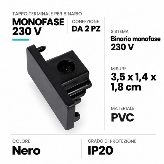 Tappo terminale per binario monofase nero confezione 2 pezzi