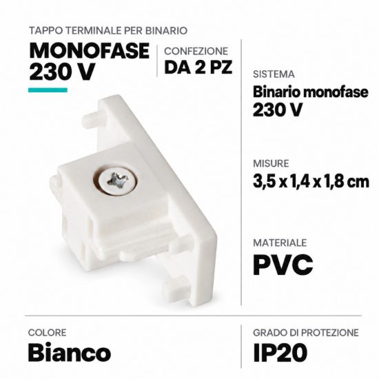 Tappo terminale per binario monofase bianco confezione 2 pezzi