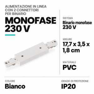 Alimentazione in linea con 2 connettori per binario monofase bianco