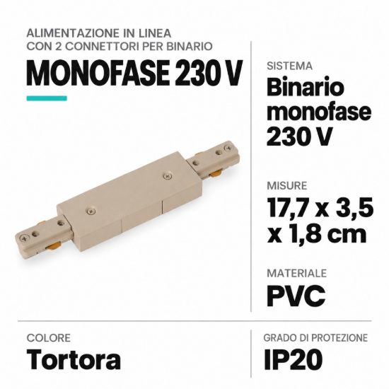 Alimentazione in linea con 2 connettori per binario monofase tortora