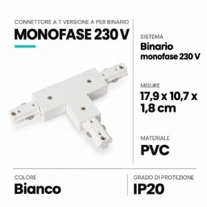 Connettore a t versione a per binario monofase bianco