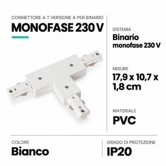 Connettore a t versione a per binario monofase bianco