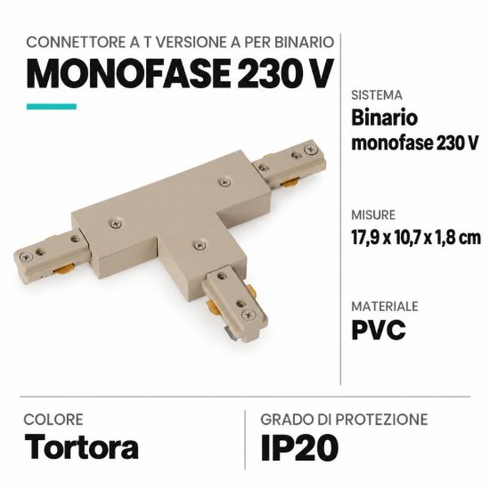 Connettore a t versione a per binario monofase tortora