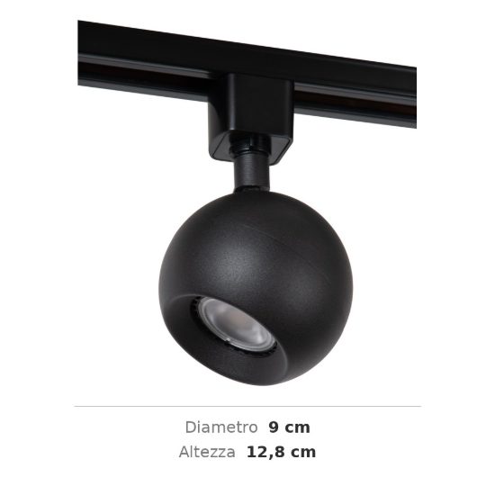 Faretto per binario monofase sferico gu10 orientabile nero