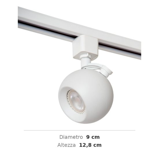 Faretto per binario monofase sferico gu10 orientabile bianco